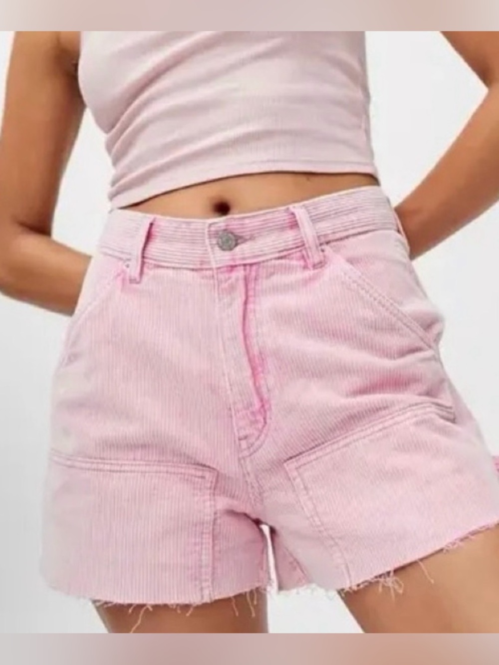 BDG Cut Off Carpenter Pink Corduroy High Waist Shorts Women’s Size 28 90s Pastel